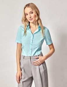 Fitted Aqua Blue Shirt – Short Sleeve