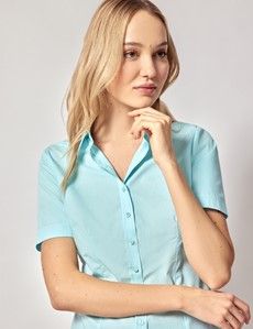 Fitted Aqua Blue Shirt – Short Sleeve