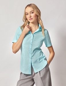 Fitted Aqua Blue Shirt – Short Sleeve