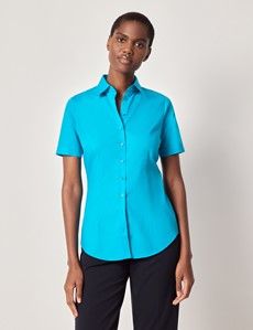 Turquoise Fitted Short Sleeve Shirt-preview3