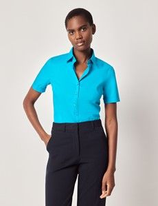 Turquoise Fitted Short Sleeve Shirt
