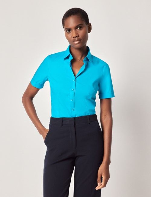 Turquoise Fitted Short Sleeve Shirt