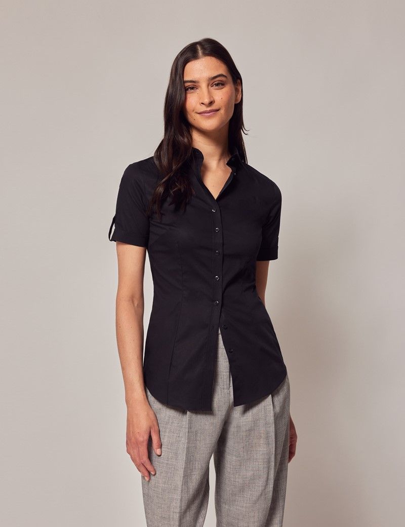 Women s Black Fitted Short Sleeve Shirt Hawes Curtis