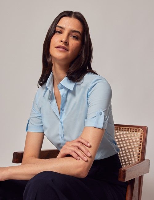 Ice Blue Fitted Short Sleeve Shirt