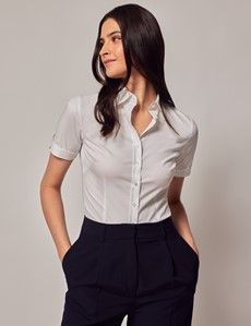 White Fitted Short Sleeve Shirt
