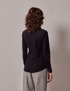 Black Cotton Stretch Fitted Shirt With Concealed Placket-preview3