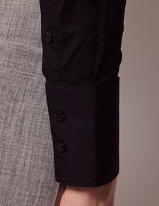 Black Cotton Stretch Fitted Shirt With Concealed Placket-preview4