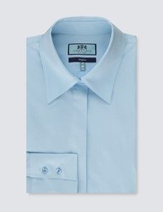 Ice Blue Cotton Stretch Fitted Shirt With Concealed Placket-preview6