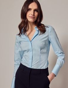 Ice Blue Cotton Stretch Fitted Shirt With Concealed Placket-preview5