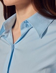 Ice Blue Cotton Stretch Fitted Shirt With Concealed Placket-preview1