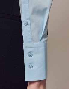 Ice Blue Cotton Stretch Fitted Shirt With Concealed Placket-preview4