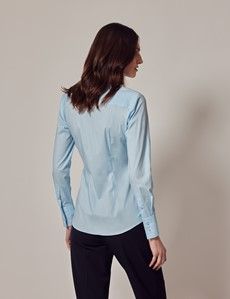 Ice Blue Cotton Stretch Fitted Shirt With Concealed Placket-preview3