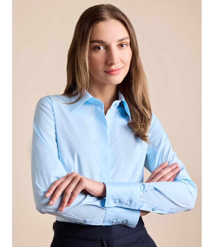Hawes & Curtis Fitted Ice Blue Shirt | Concealed Placket | Cotton Stretch | Plain