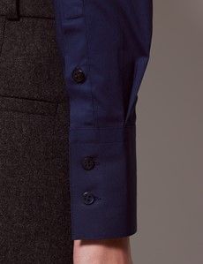 Navy Cotton Stretch Fitted Shirt With Concealed Placket-preview4