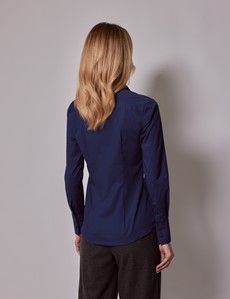 Navy Cotton Stretch Fitted Shirt With Concealed Placket-preview5