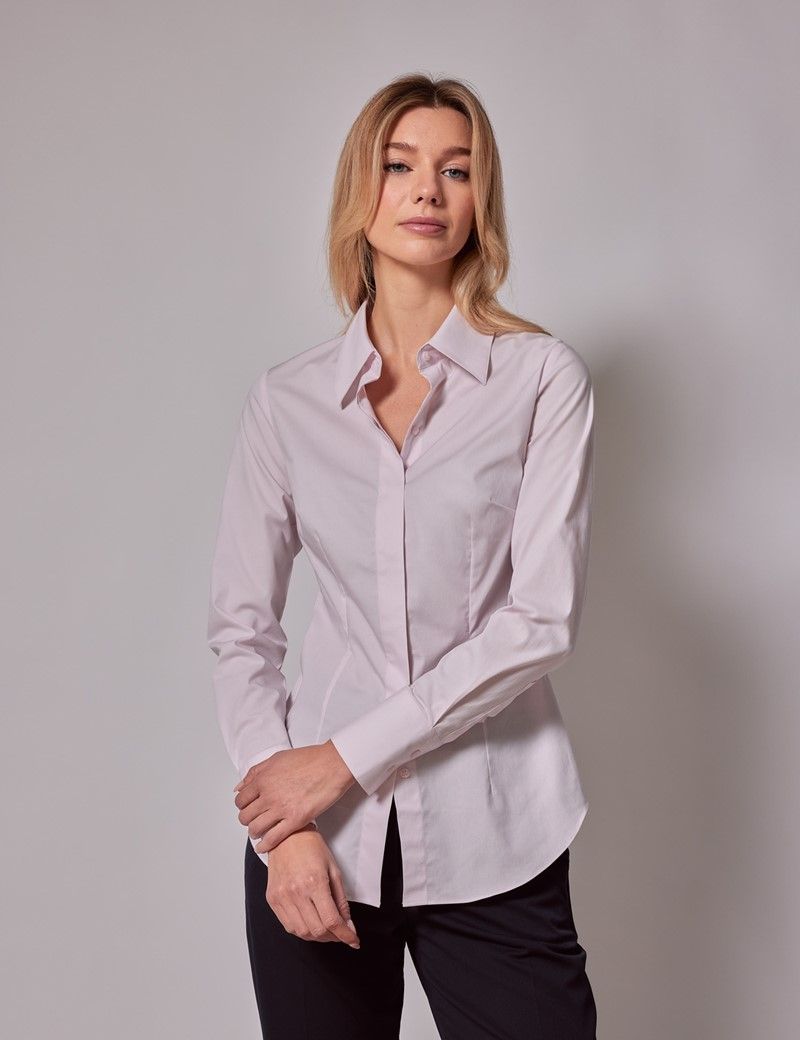 Cotton Stretch Plain Women's Fitted Shirt with Concealed Placket and ...