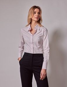 Pink Cotton Stretch Fitted Shirt With Concealed Placket