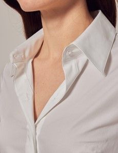 White Cotton Stretch Fitted Shirt With Concealed Placket-preview1