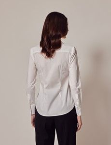 White Cotton Stretch Fitted Shirt With Concealed Placket-preview4