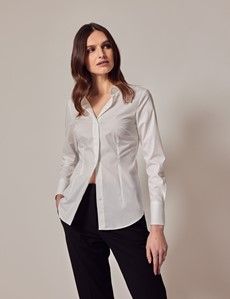 White Cotton Stretch Fitted Shirt With Concealed Placket-preview3