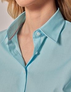 Aqua Fitted 3/4 Sleeve Cotton Shirt-preview1