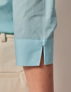 Aqua Fitted 3/4 Sleeve Cotton Shirt-preview3