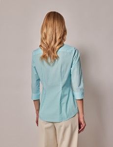 Aqua Fitted 3/4 Sleeve Cotton Shirt-preview4