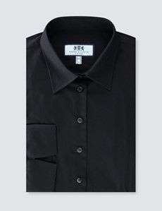 Black Fitted 3/4 Sleeve Cotton Shirt-preview2