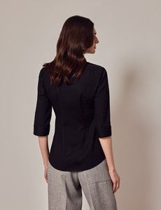 Black Fitted 3/4 Sleeve Cotton Shirt-preview8