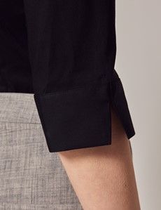 Black Fitted 3/4 Sleeve Cotton Shirt-preview1