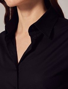 Black Fitted 3/4 Sleeve Cotton Shirt-preview3
