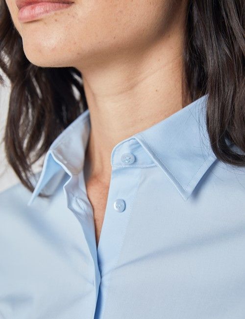Ice Blue Fitted 3/4 Sleeve Cotton Shirt-preview