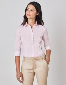 Pink Fitted 3/4 Sleeve Cotton Shirt-preview4