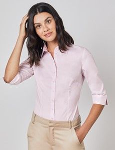 Pink Fitted 3/4 Sleeve Cotton Shirt-preview5