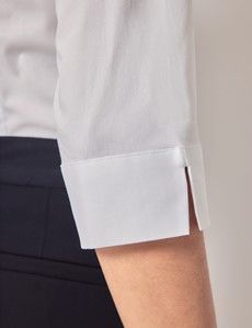 White Fitted 3/4 Sleeve Cotton Shirt-preview4