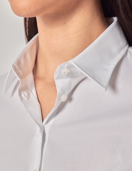 White Fitted 3/4 Sleeve Cotton Shirt-preview