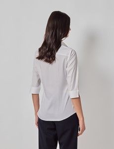 White Fitted 3/4 Sleeve Cotton Shirt-preview3