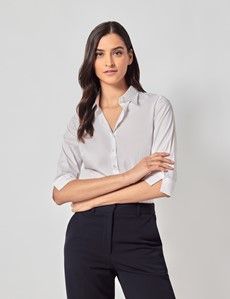 White Fitted 3/4 Sleeve Cotton Shirt-preview5