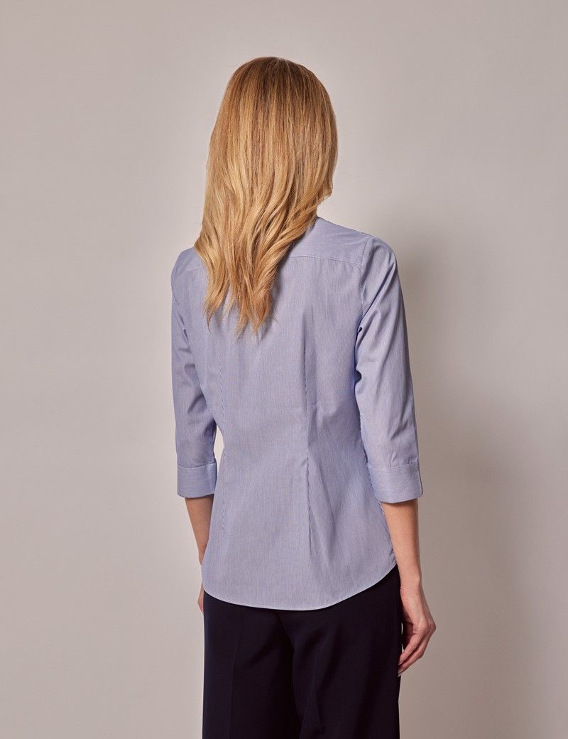 Classic Cotton 3/4 Sleeve Shirt - White/Stripe Trim