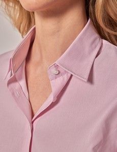 White & Pink Stripe Fitted 3/4 Sleeve Cotton Shirt-preview1