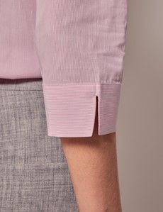 White & Pink Stripe Fitted 3/4 Sleeve Cotton Shirt-preview3