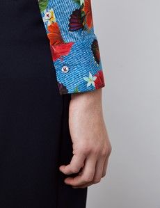 Fitted Blue & Red Hibiscus Shirt
