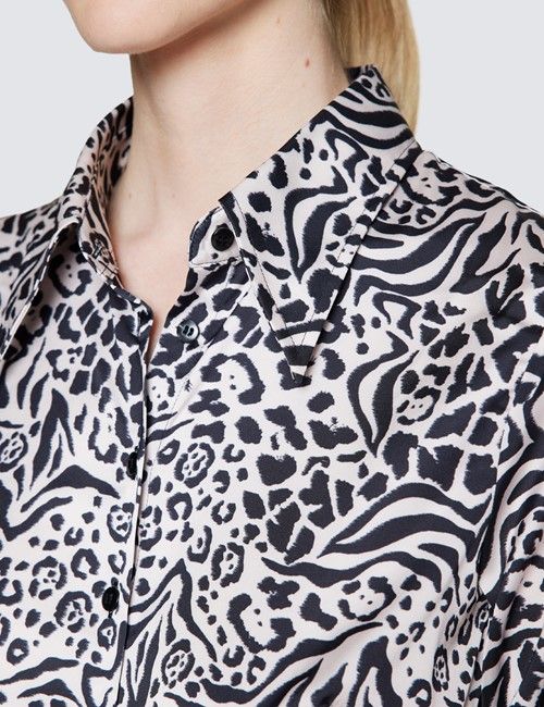Ladies Cream and Black Satin Fitted shirt-preview