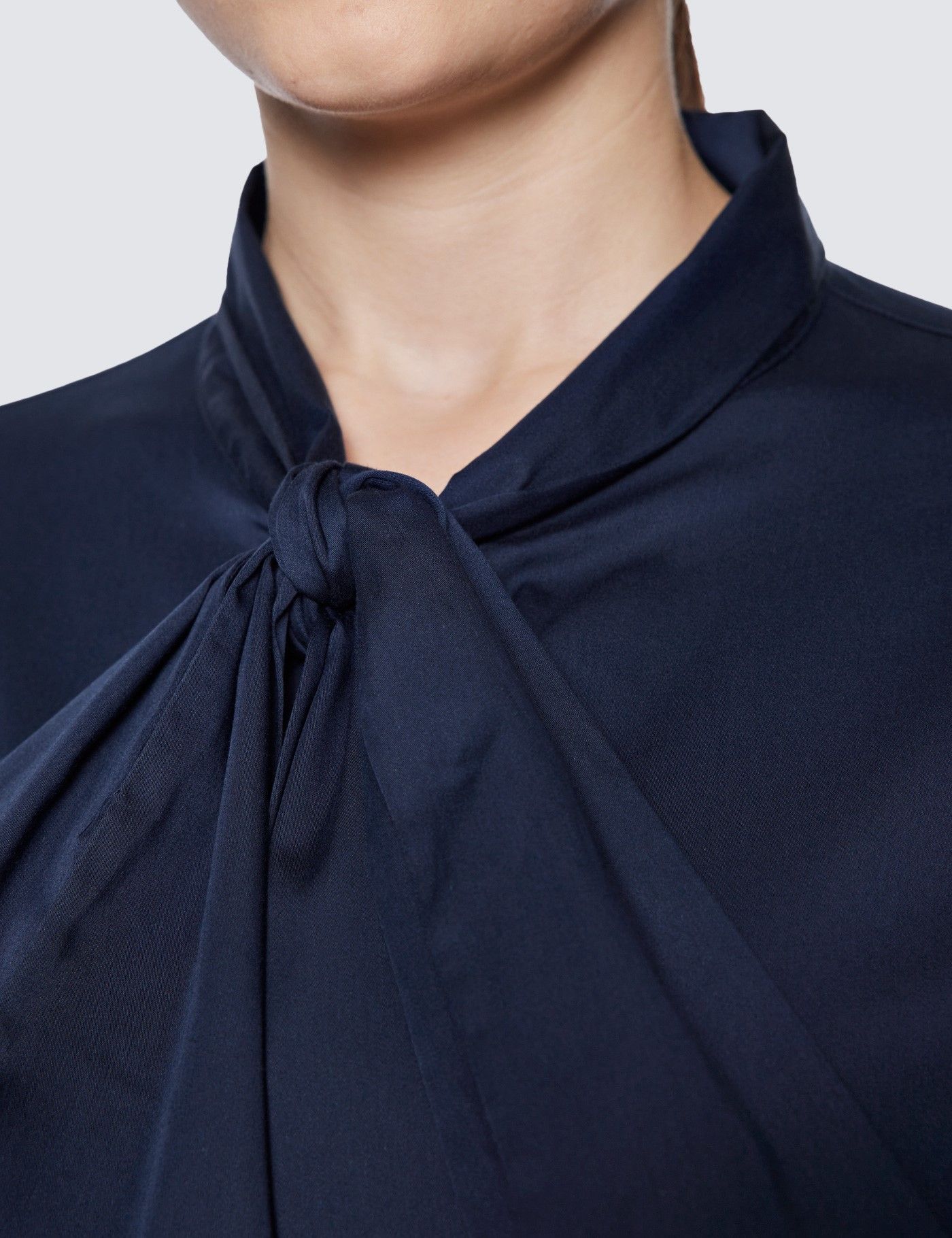 Women's Navy Relaxed Fit Luxury Cotton Nylon Shirt With Tie Detail-preview