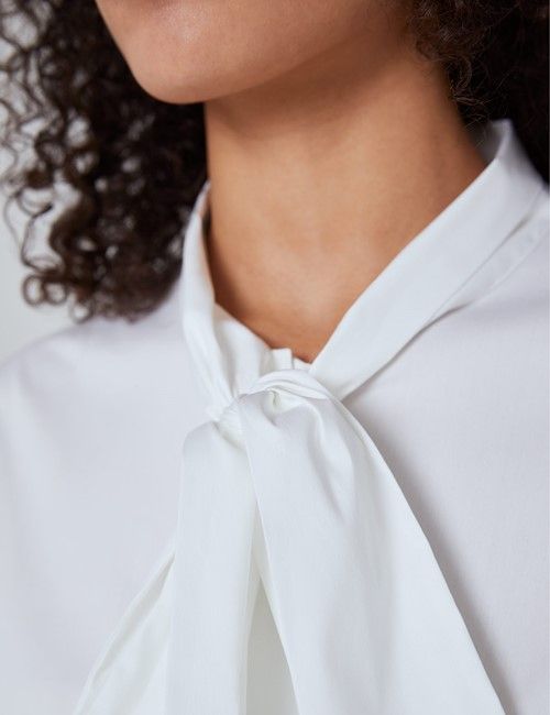 Women's White Relaxed Fit Luxury Cotton Nylon Shirt With Tie Detail-preview