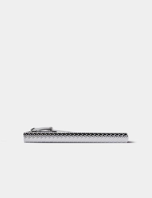 Silver Mesh Textured Tie Clip
