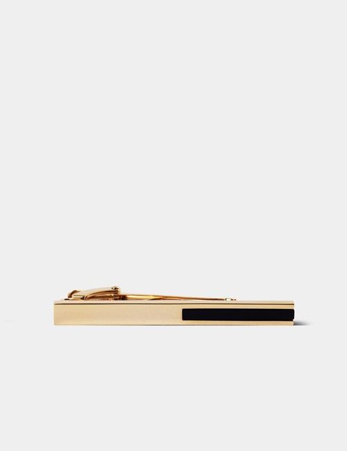 Gold Tie Clip - Black Onyx Detail