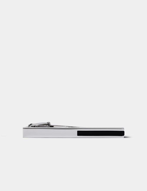 Silver Tie Clip - Black Onyx Detail