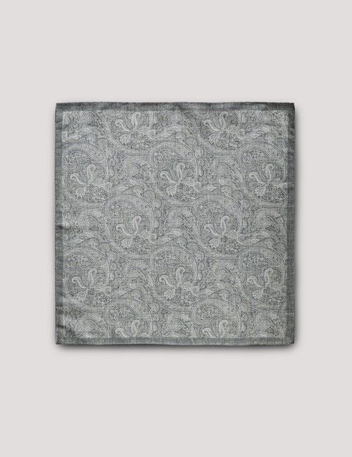 Sage Green Paisley Italian Silk Pocket Square - 1913 Collection-preview