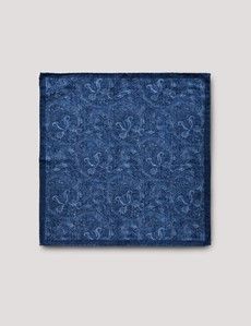 Navy Paisley Italian Silk Pocket Square - 1913 Collection-preview1